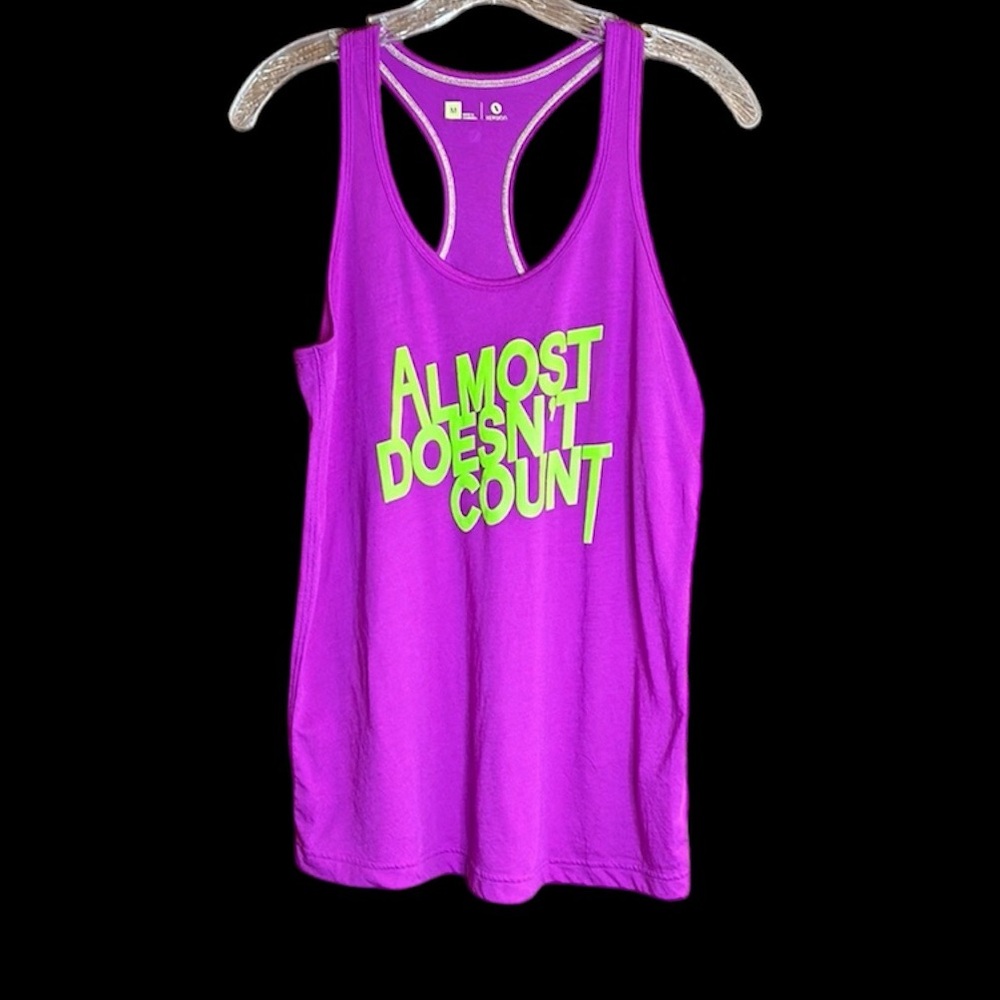 Xersion vibrant purple/fushia sleeveless Racerback tank “Almost doesn’t count” - Picture 8 of 11